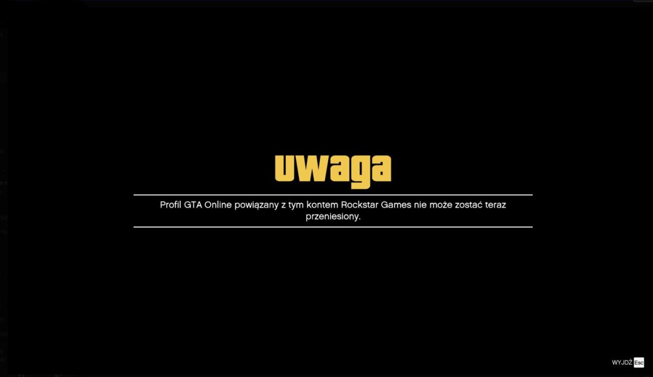 Profil GTA Online powiązany z tym kontem Rockstar Games nie może zostać teraz przeniesiony.jpg